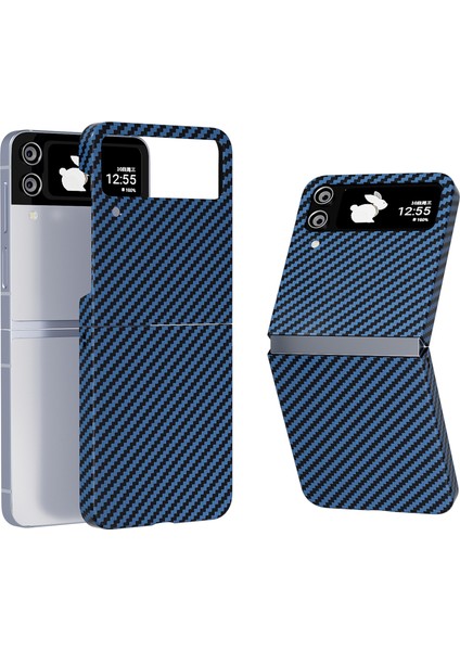 Samsung Galaxy Z Flip4 Için 5g Kasa Pu Deri+Pc Karbon Fiber Doku Flip Telefon Kabuk Telefon Kılıfı (Yurt Dışından)