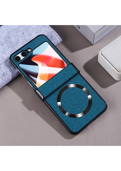 Samsung Galaxy Z Flip5 Için 5g Menteşe Tam Manyetik Doku Doku Deri+Pc Temperli Cam Arka Ekran Koruyucu Telefon Kılıfı (Yurt Dışından)