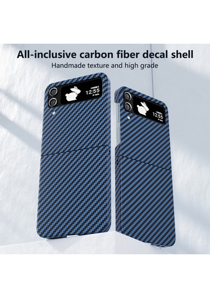 Samsung Galaxy Z Flip4 Için 5g Kasa Pu Deri+Pc Karbon Fiber Doku Flip Telefon Kabuk Telefon Kılıfı (Yurt Dışından)