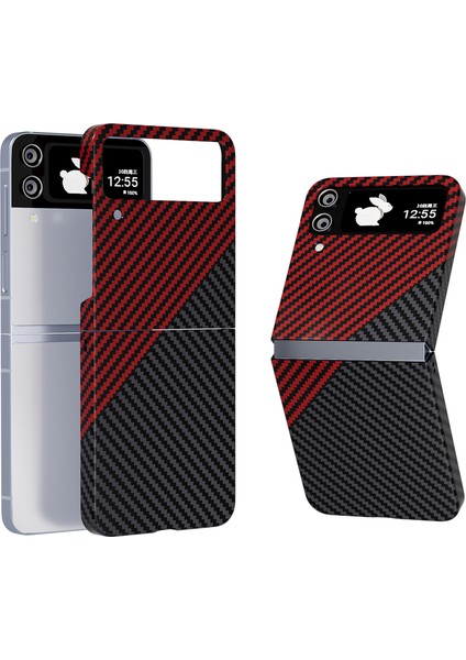Samsung Galaxy Z Flip4 Için 5g Kasa Pu Deri+Pc Karbon Fiber Doku Flip Telefon Kabuk + Telefon Kılıfı (Yurt Dışından)