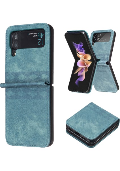 Samsung Galaxy Z Flip3 Için 5g Izgara Deseni Baskılı Pu Deri+Pc Şok Geçirmez Telefon Kılıfı (Yurt Dışından)