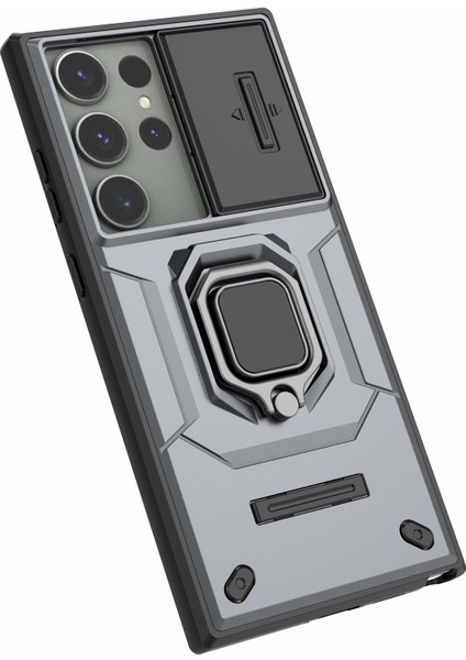 Samsung Galaxy S23 Için Ultra Pc+Tpu Şok Geçirmez Telefon Kasası Slayt Lens Koruması Kickstand Telefon Kılıfı (Yurt Dışından)