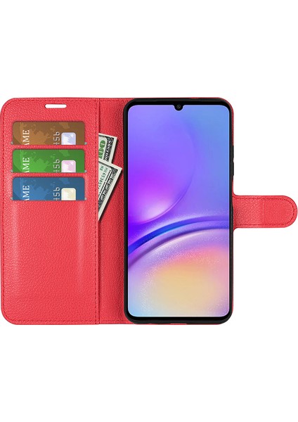Samsung Galaxy A05 Için 4g Case Litchi Doku Katlama Standı Deri Telefon Kabini Telefon Kılıfı (Yurt Dışından)