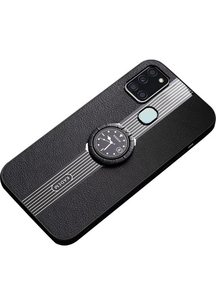 Samsung Galaxy A21S Için Kadem Case Pu Deri+Tpu+Ring Kickstand Akrilik Koruyucu Telefon Kılıfı (Yurt Dışından)