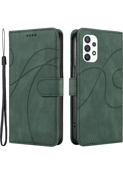 Samsung Galaxy A32 5g M32 5g Cep Telefonu Kapağı Baskılı Kavisli Çizgi Stand Pu Deri Cüzdan Vaka Telefon Kılıfı (Yurt Dışından)