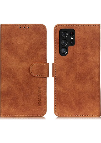 Samsung Galaxy Için Khazneh S24 Ultra Retro Doku Cüzdan Standı Telefon Kılıfı (Yurt Dışından)