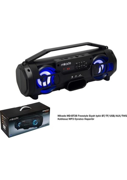 Siyah MD-BT38 Freestyle Siyah Işıklı Bt-Tf-Usb-Aux-Tws Kablosuz Mp3 Oynatıcı Hoparlör Ses Bombası 2 indirimleri