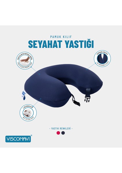 Visco Seyahat Yastığı (Ortopedik Visco Seyahat Yastığı Boyun Yastığı Visco Yastık Boyunluk Lacivert)