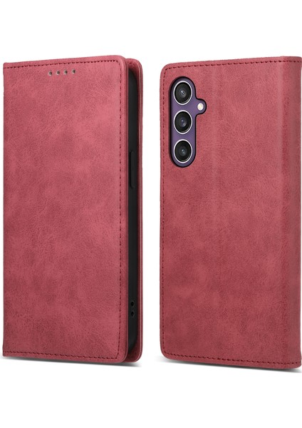 Samsung Galaxy S24 Için+ Cep Telefonu Rfıd Blowıng Pu Deri Kapalı Kırmı Telefon Kılıfı (Yurt Dışından)