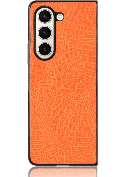 Samsung Galaxy Z Fold5 5g Cep Telefonu Kapağı Timsah Doku Pu Derisi+Pc Telefon Vaka Orange Telefon Kılıfı (Yurt Dışından)