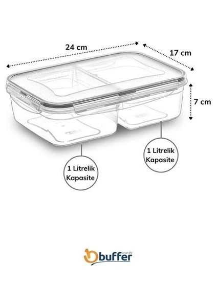2 Bölmeli 1+1 Litre Kilitli Kapaklı Erzak Saklama Kabı LC-525