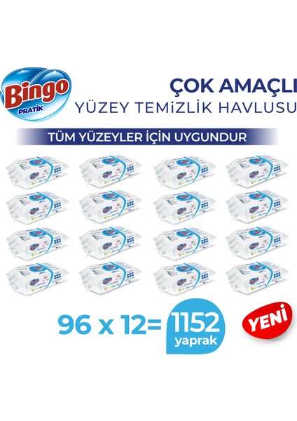 Pratik Yüzey Temizlik Havlusu Beyaz Sabun 96x12 (1152 Yaprak)