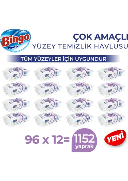 Pratik Yüzey Temizlik Havlusu Arap Sabunu Katkılı Lavanta 96x12 (1152 Yaprak)