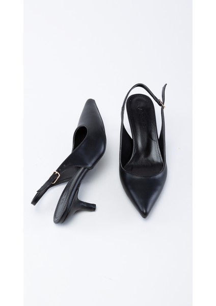 Alin Arkası Açık Rahat Kısa Topuklu Siyah Kadın Stiletto indirimleri