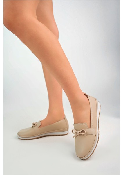Dolgu Taban Krem Cilt Kadın Ayakkabı