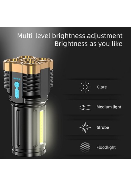 Taşınabilir USB Şarj Edilebilir LED El Feneri Ultra Parlak 4 Modlu Işık LED Taktik El Feneri Su Geçirmez Açık Kamp Çalışma Işığı (Yurt Dışından) indirimleri