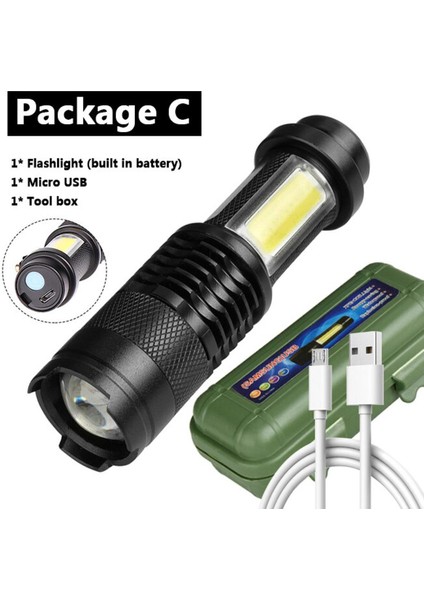 Dahili Pil SK68C LED Mını El Feneri Q5 ve Zoom Su Geçirmez Alüminyum 4 Mod Dahili Pil Kamp Çalışması Için (Yurt Dışından)