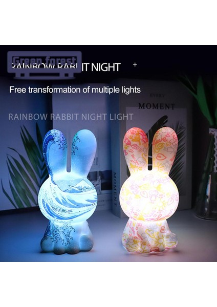 Yeşil Orman Başucu Lambası Dokunmatik Kontrol USB Şarj Bunny LED Gece Lambası Dekor (Yurt Dışından)