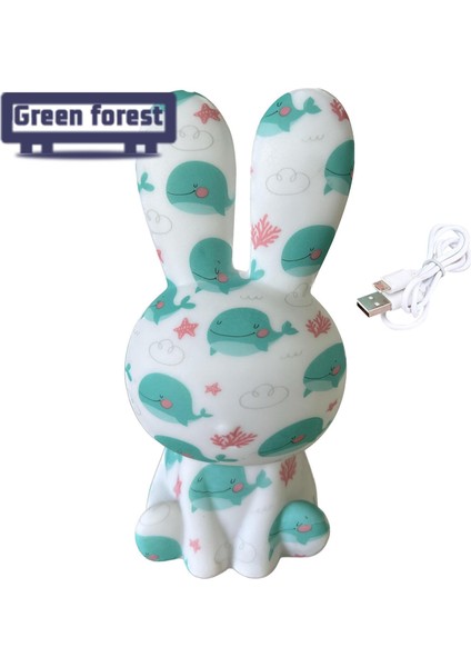 Yeşil Orman Başucu Lambası Dokunmatik Kontrol USB Şarj Bunny LED Gece Lambası Dekor (Yurt Dışından)