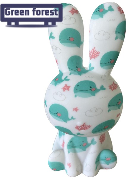 Yeşil Orman Başucu Lambası Dokunmatik Kontrol USB Şarj Bunny LED Gece Lambası Dekor (Yurt Dışından)