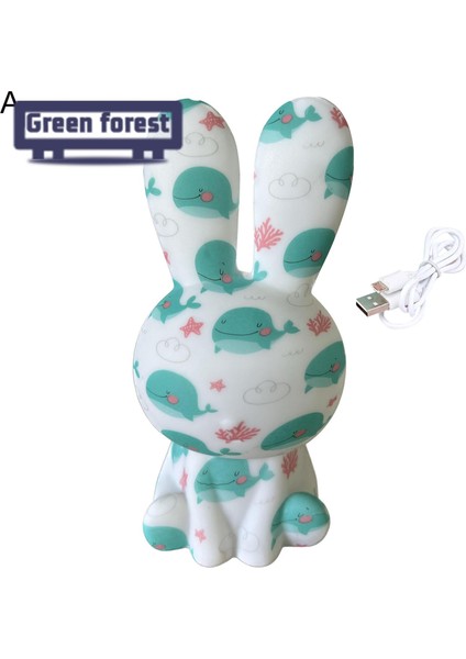 Yeşil Orman Başucu Lambası Dokunmatik Kontrol USB Şarj Bunny LED Gece Lambası Dekor (Yurt Dışından)