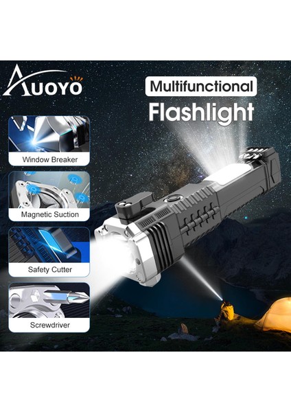 Auoyo Işık Çok Fonksiyonlu Işık Süper Parlak LED Işık Su Geçirmez Işık Açık Hava Feneri Taşınabilir Ev Acil Durum Lambası Pencere Kırıcı ile Manyetik Emme Tornavida Güvenlik Kesici (Yurt Dışından)