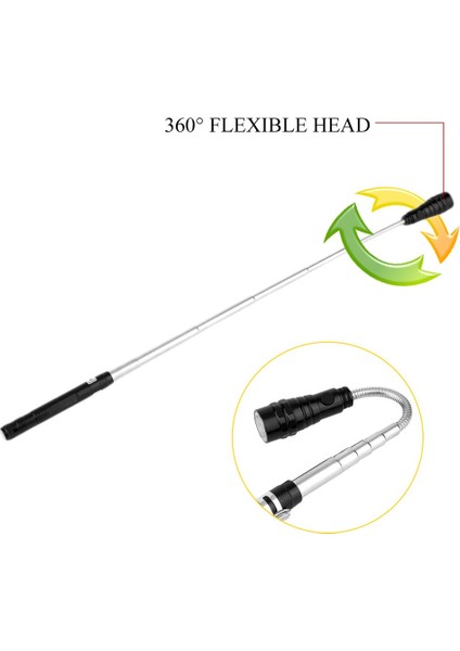 Yeni Teleskopik Esnek 3 LED Torch El Feneri Manyetik Toplama Aracı Lamba Işığı - Siyah (Yurt Dışından) indirimleri