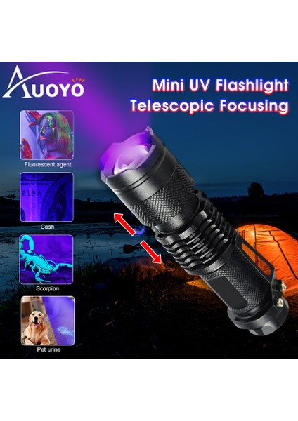 Auoyo Uv Işığı 395NM LED Siyah Işık Ahşap Lamba Teleskopik Odaklama Uv Işık Köpek Idrarı Için Taşınabilir El Feneri Evcil Hayvan Leke Akrep Nakit Para Takı Testi (Yurt Dışından)