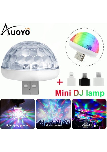 Auoyo Mini Disko Topu Parti Işıkları LED Sihirli Sahne Işığı Ses Aktif Mini USB Araba Ampul Dj Ktv Club Bar Partisi Için 4W Renkli Işık Tüm Cep Telefonları Için Uygun (Yurt Dışından) fiyatları