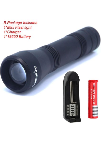 Mini ve Çok Parlak Xm-L T6 L2 Alüminyum Su Geçirmez Zumlanabilir LED El Feneri Torch Işığı 18650 Şarj Edilebilir Pil-T6 LED (Yurt Dışından)