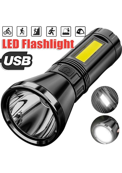 USB Şarj Edilebilir El Feneri Projektör 4 Modu Su Geçirmez Acil Çalışma Işığı Kamp Lambası Yürüyüş Için (Yurt Dışından)