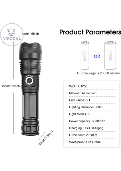 Vocoal LED Teleskopik Odaklama Işığı Parlak Işık Su Geçirmez Açık Taşınabilir Ev Acil Durum Lambası Alüminyum Işık (Yurt Dışından) modelleri