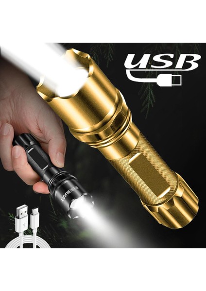 Süper Parlak LED El Feneri Güçlü Işık El Feneri Açık Kamp Yürüyüş Için Taşınabilir USB Şarj Edilebilir Işık (Yurt Dışından)