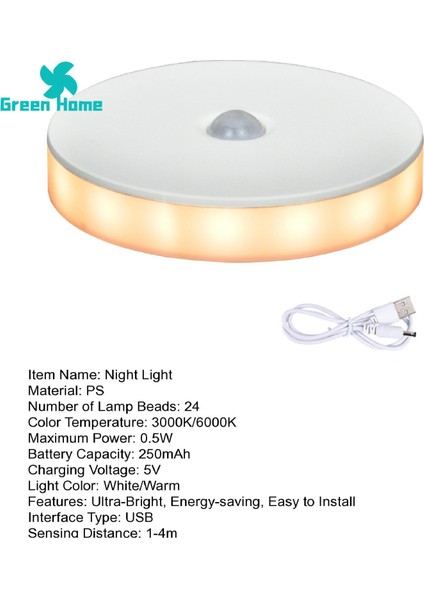 Yeşil Ev Kablosuz LED Lamba Insan Vücudu Indüksiyon USB Hareket Sensörü LED Lamba Başucu Aydınlatma Aracı (Yurt Dışından) modelleri