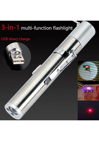 3in1 USB Şarj Edilebilir LED El Feneri Yüksek Kaliteli Güçlü Mini LED Torch Su Geçirmez Tasarım Penlight Metal Klipsli Asılı (Yurt Dışından)