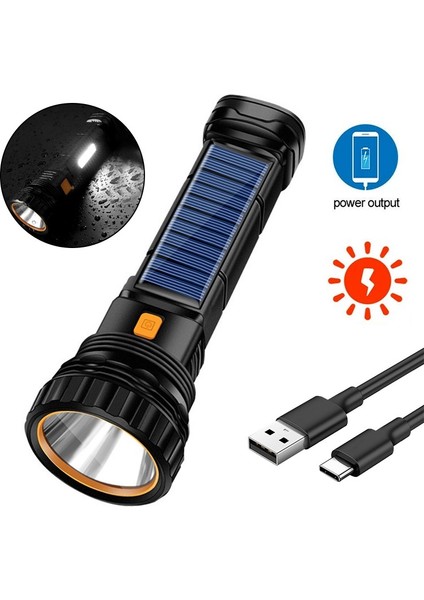 Taşınabilir 2in1 Güneş/usb Şarj Edilebilir Iki Modlu LED Torch Acil Durum Strobe Işık Su Geçirmez Cob Yan Işık Ev Çalışması Yürüyüş Için (Yurt Dışından)