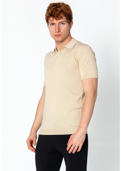Erkek Fit Altı Kolları Lastikli Polo Yaka Düğmeli T-Shirt modelleri