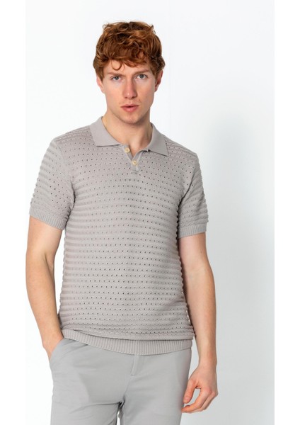 Erkek Fit Extra Rahat Düğmeli Polo Yaka Delikli T-Shirt fiyatları