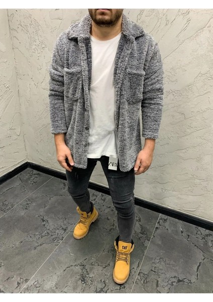 Unisex Welsoft Cep Detaylı Düğmeli Kalın Pelüş Ceket modelleri