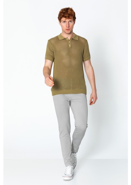 Erkek Fit Polo Yaka Extra Rahat Düğmeli Örme T-Shirt