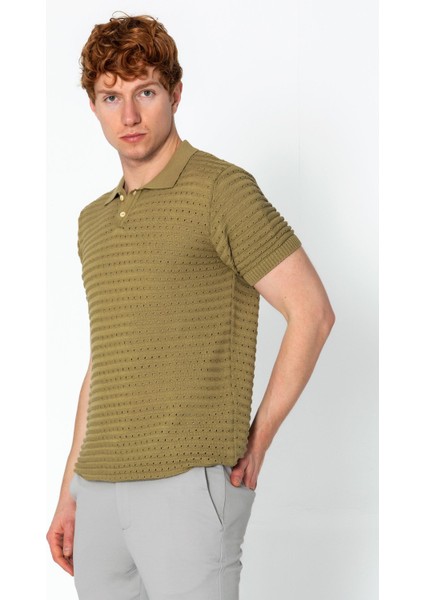 Erkek Fit Extra Rahat Düğmeli Polo Yaka Delikli T-Shirt modelleri
