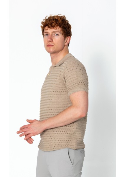 Erkek Fit Extra Rahat Düğmeli Polo Yaka Delikli T-Shirt modelleri
