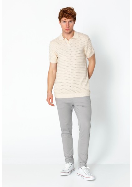 Erkek Fit Extra Rahat Düğmeli Polo Yaka Delikli T-Shirt