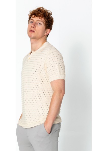 Erkek Fit Extra Rahat Düğmeli Polo Yaka Delikli T-Shirt modelleri
