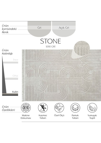 Stone 1090 Gri Kaymaz Taban Koridor Halısı Kesme Yolluk Mutfak Halısı Modern Salon Halısı fiyatları