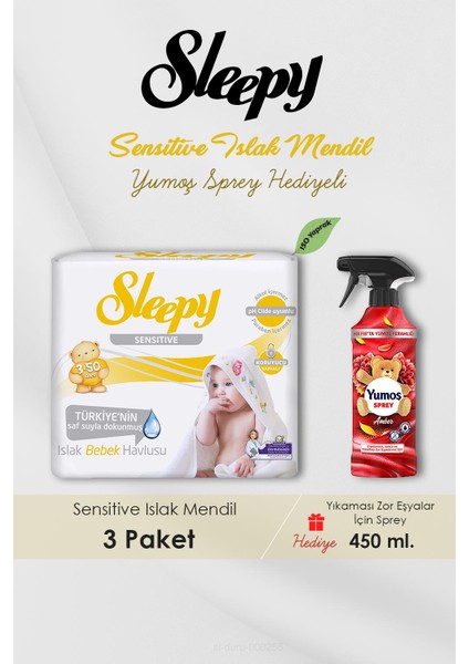 150 Adet Sensitive Islak Mendil, Amber Oda Kokusu Hediyeli