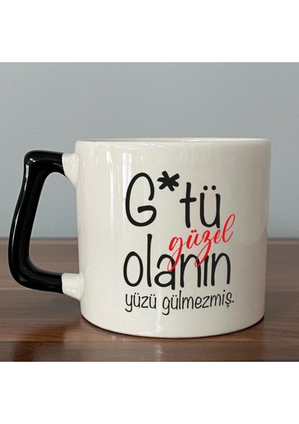 G*tü Güzel Olanın Yüzü Gülmezmiş Baskılı Siyah Kulplu D Kupa fiyatları