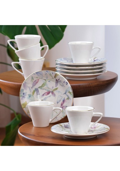 Harmony 12 Parça 6 Kişilik altın Yaldızlı Seramik Kahve Takımı