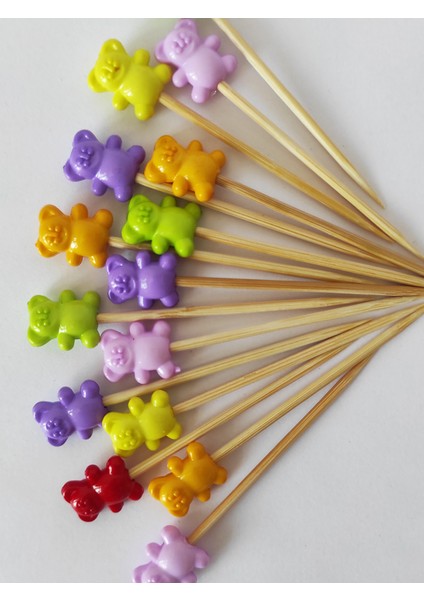 30 Adet Dekoratif Ayıcıklı Pasta Kürdanı 6 cm Karışık Renk - Ayıcık 1,5 x 1,5 cm - Hallowen Kürdan fiyatları