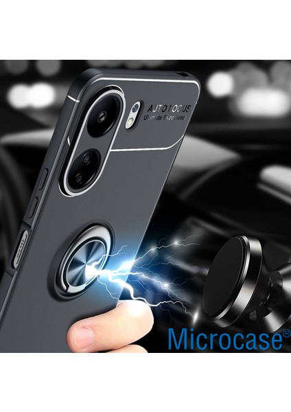Xiaomi Redmi 13C 4g / Poco C65 Focus Serisi Yüzük Standlı Silikon Kılıf- Siyah AL3363 modelleri